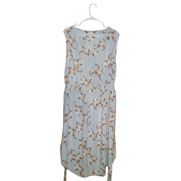 Women's AVA and VIV Baby Blue/Green Floral Print Sleeveless Summer Midi Dress 2X - Picture 7 of 15